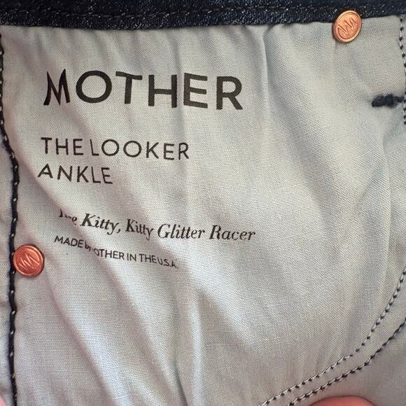 MOTHER The Looker Ankle Jeans Size 25 Here Kitty, Kitty Glitter Racer Stretch - Picture 4 of 12